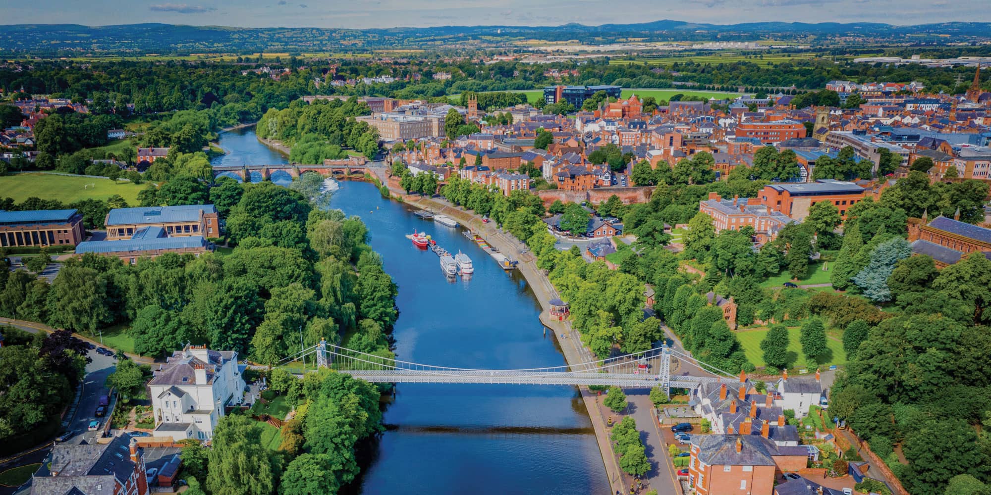 Aerial shot Chester including River Dee