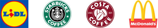 Lidl, Starbucks Coffee, Costa Coffee, McDonald’s